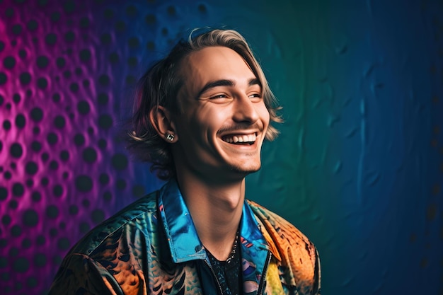 Счастливый молодой человек Красочный мужской портрет Generative AI