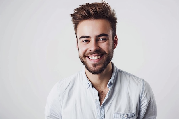 happy young man posing on white isolated background