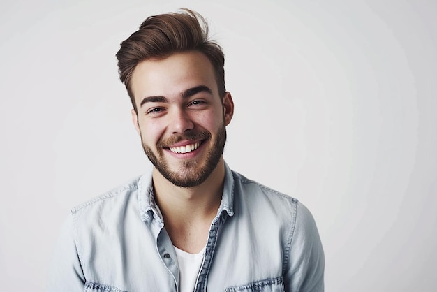 happy young man posing on white isolated background