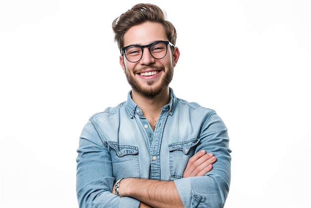 happy young man posing on white isolated background