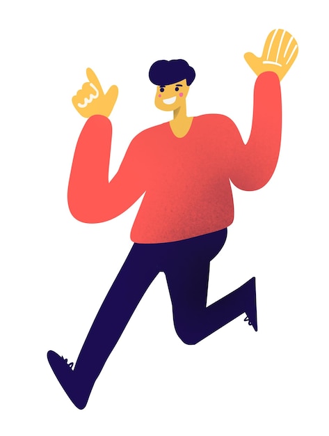 Happy Young Man running Character design Isolate on white background