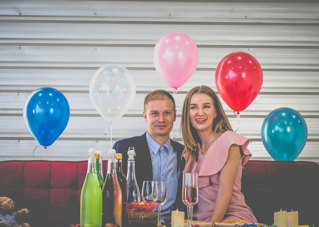 A happy young man and woman in Happy new year.