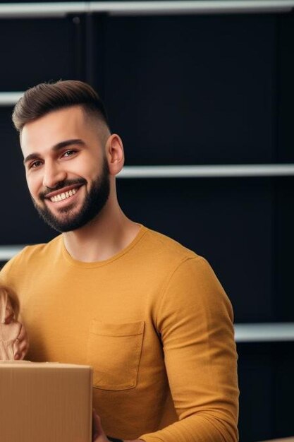 happy young married couple moves to new apartment and unpaking boxes