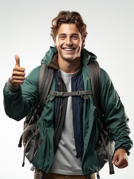 A happy young student on transparent white background