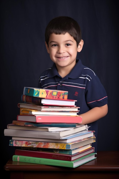 A happy young student with his books created with generative ai