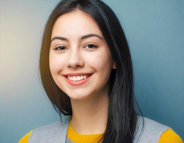 happy young woman brunette with beautiful smiling playful face