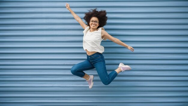 Happy young woman jumping