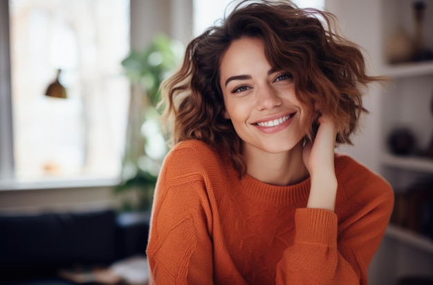 Photo happy young woman relaxing at home