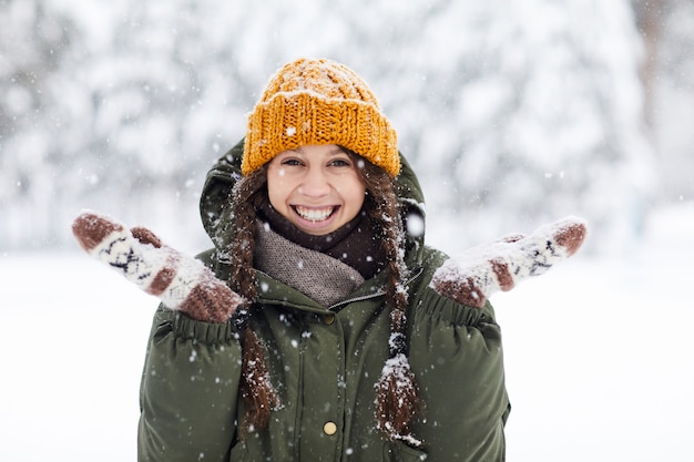 Happy Young Woman in Winter