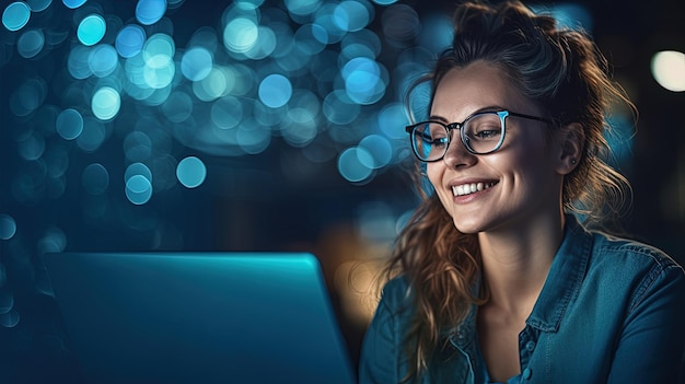 happy young women working on a laptop