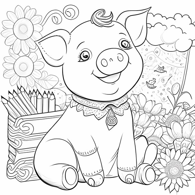 HappyGoLucky Piggy kleurboekpagina voor kinderen