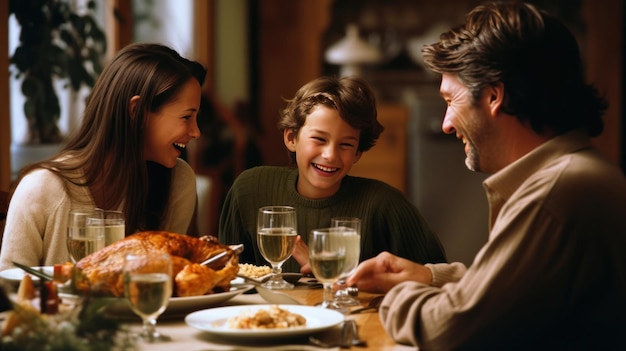 Hapy family on Thanksgiving dinner Illustration AI GenerativexA