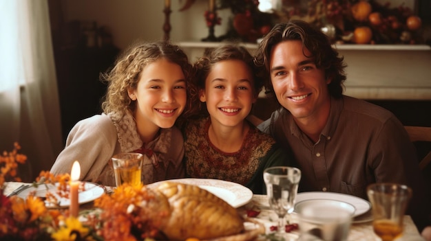 Счастливая семья на ужине в День Благодарения Иллюстрация AI GenerativexA