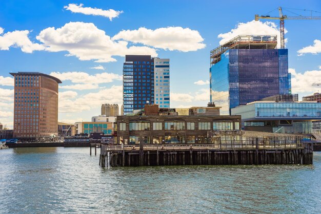 Harbor in Boston Wharf at Charles River in Boston, Massachusetts, the US.