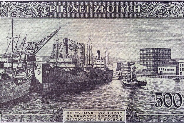 Harbor from old Polish money