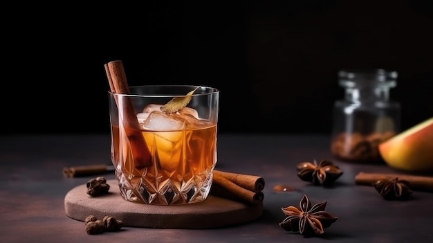 Hard apple cider cocktail with cinnamon Illustration AI GenerativexA