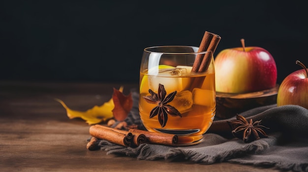 Hard apple cider cocktail with cinnamon Illustration AI GenerativexA