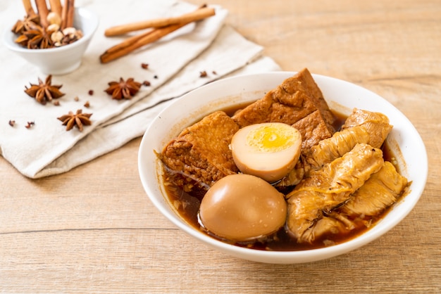 hard-boiled egg in brown sauce or sweet gravy