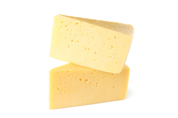 Hard cheese isolated on white background, close up