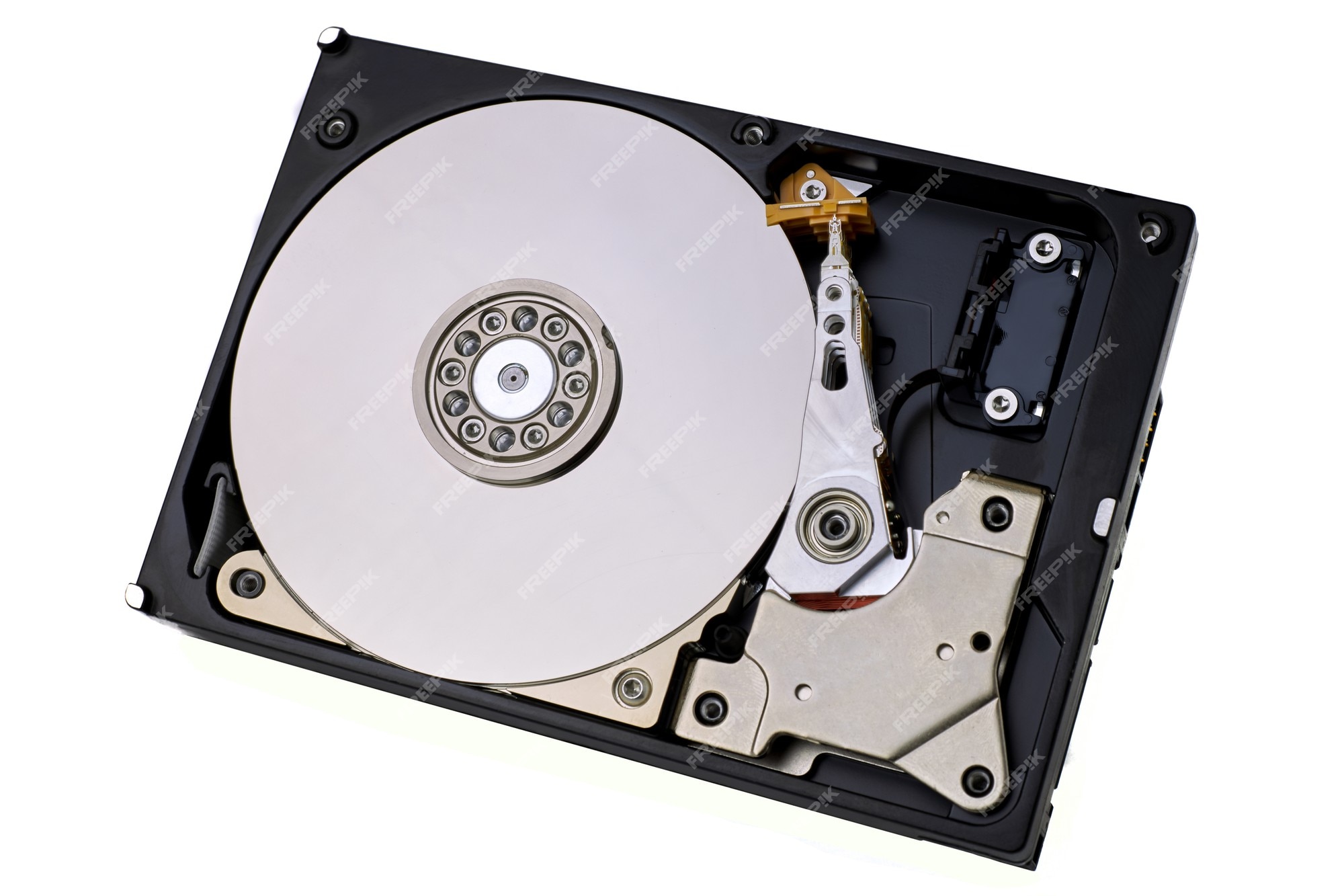 Pløje Banyan Illusion Premium Photo | Hard disk drive isolated. a computer's hdd data storage  without protective cover, show the magnetic disk and electronic components  inside the device.