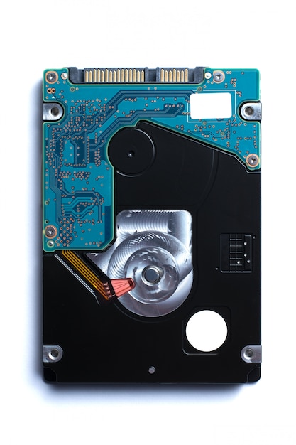 Hard disk drive on a white wall