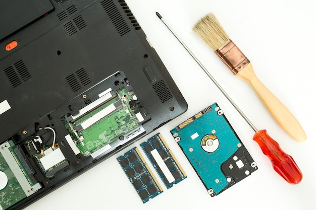 Hard disk and RAM for computer notebook, Repair computer concept.