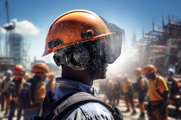 Hard Hat Heroes Image of Construction Workers with Helmets Generative Ai