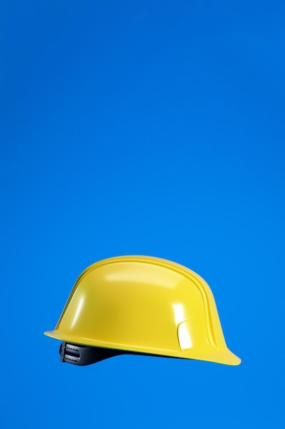 Hard hat isolated on blue vertical background with copy space 3d render