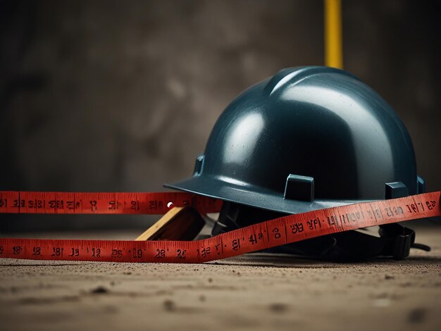 Photo a hard hat with a red tape around it and a red measuring tape