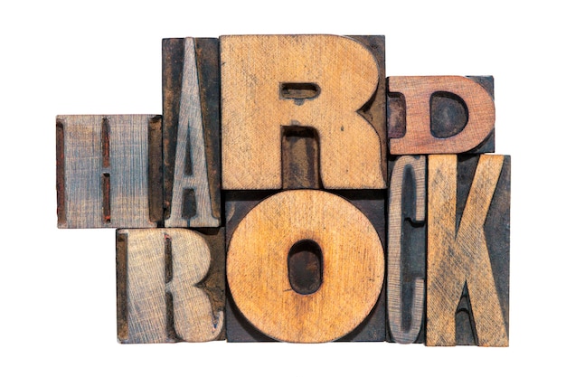 hard rock phrase made from mixed wooden letterpress type isolated on white