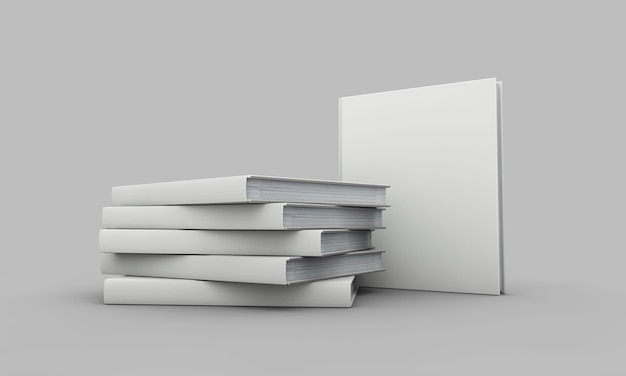 Mockup di copertina del libro con copertina rigida libro bianco su sfondo grigio rendering 3d