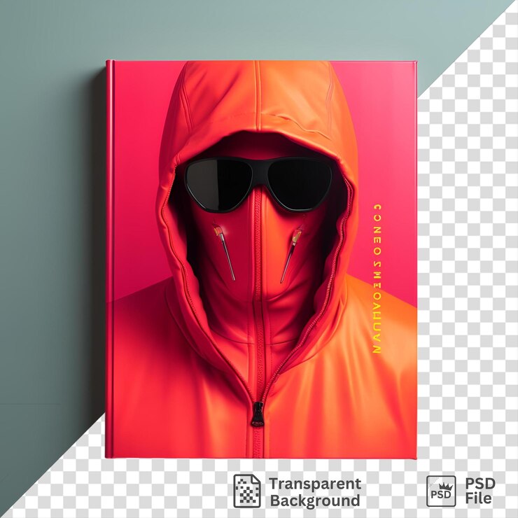 Фотография книга в твердой обложке с человеком в капюшоне и солнцезащитных очках