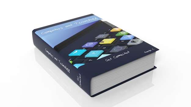 Hardcoverboek over computer en technologie met illustratie op omslag geïsoleerd op witte achtergrond