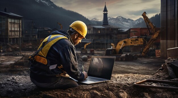 Harde werknemer met op het werk harde werknemer portret fabriekswerknemer bouwwerknemer