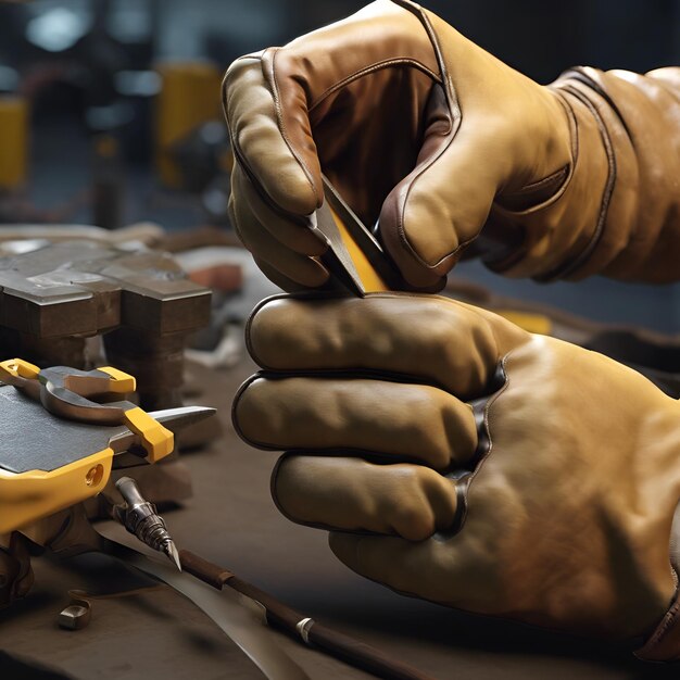 Hardened gloves gripping tools hands shaping the future