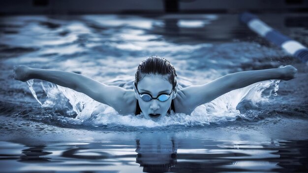 Photo the hardest stroke in swimming shot of a young female swimmer doing the butterfly stroke