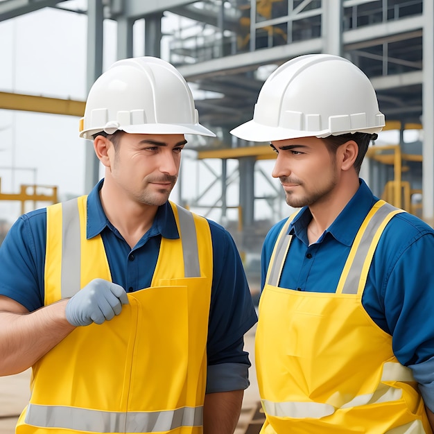 Hardhat wearing men work together to build factory