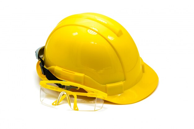 Hardhat with eye protection or goggles isolated