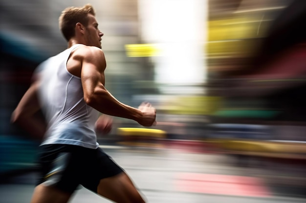 hardloper man licht schilderij snelheid effect atleet loopt in de stad op een wazige achtergrond