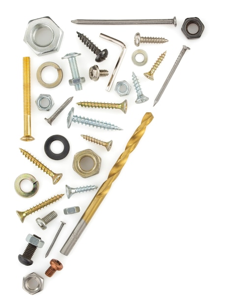 Hardware tools isolated on white wall