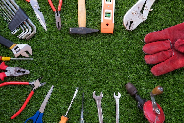 Hardware tools Put on the grass 