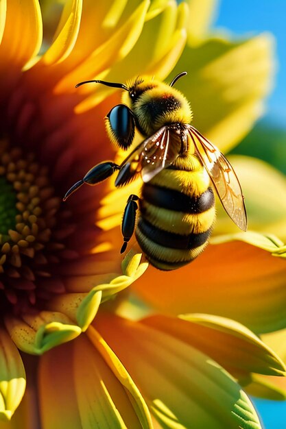 Hardworking bees collect nectar on flower petals bees love flowers petals wallpaper background