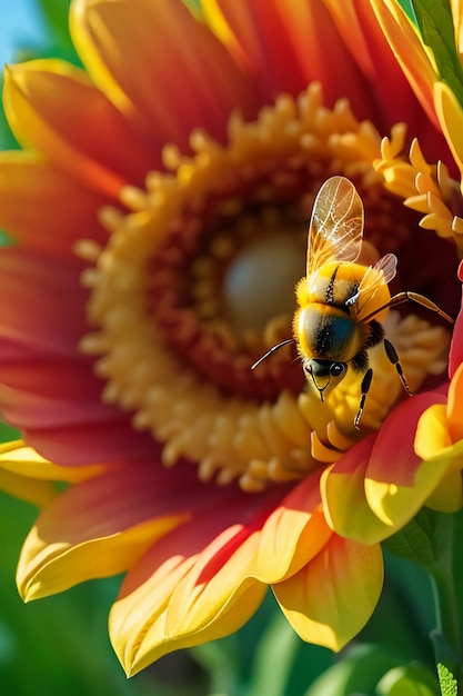 Hardworking bees collect nectar on flower petals bees love flowers petals wallpaper background