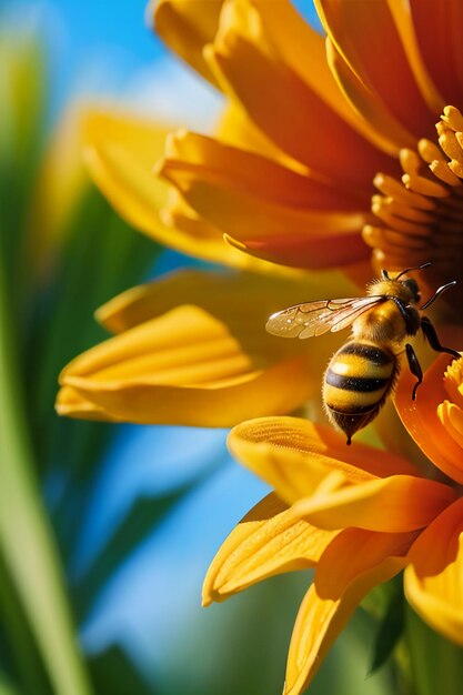 Hardworking bees collect nectar on flower petals bees love flowers petals wallpaper background