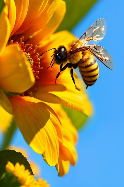 Hardworking bees collect nectar on flower petals bees love flowers petals wallpaper background