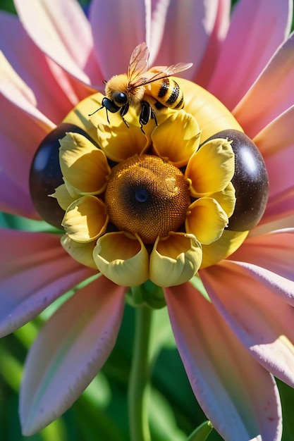 勤勉なミツバチは花びらに蜜を集めますミツバチは花びらの壁紙の背景が大好きです