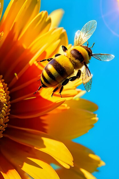 Hardworking bees collect nectar on flower petals bees love flowers petals wallpaper background