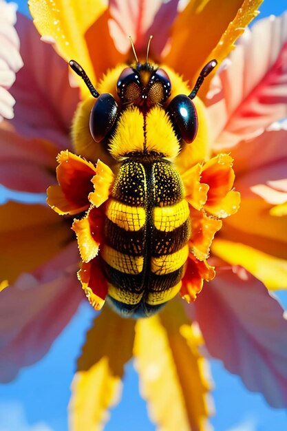 Foto le api laboriose raccolgono il nettare sui petali dei fiori le api amano i petali dei fiori sullo sfondo della carta da parati