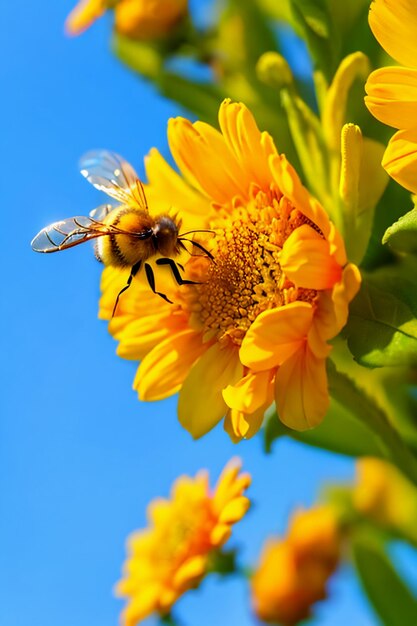 写真 勤勉なミツバチは花びらに蜜を集めますミツバチは花びらの壁紙の背景が大好きです