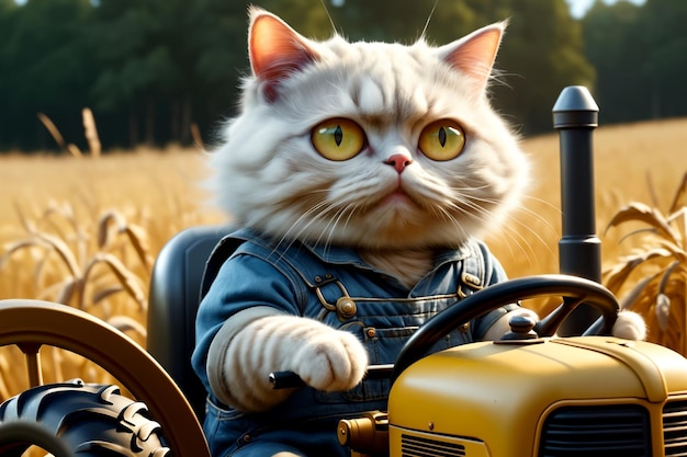 hardworking cat driving a tractor in the field tractor driver